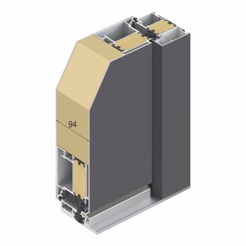 Querschnitt eines Türrahmens mit Isolierung und einem Maß von 94, in einer grau-beigen Farbgebung.