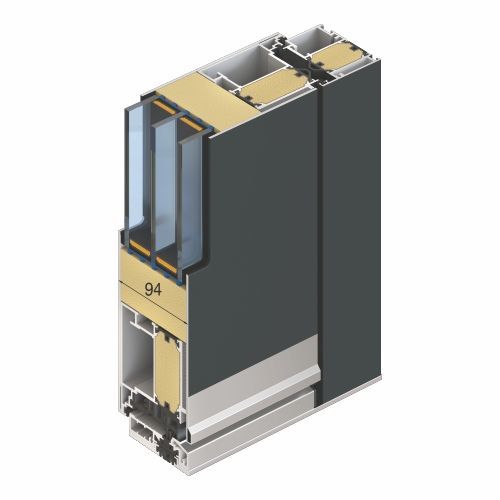 Schnittzeichnung eines Türrahmens mit Glasscheiben und Isolierung, gekennzeichnet mit der Nummer 94.