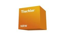 Das Logo von Tischler NRW ist ein orangefarbener Würfel auf weißem Grund.