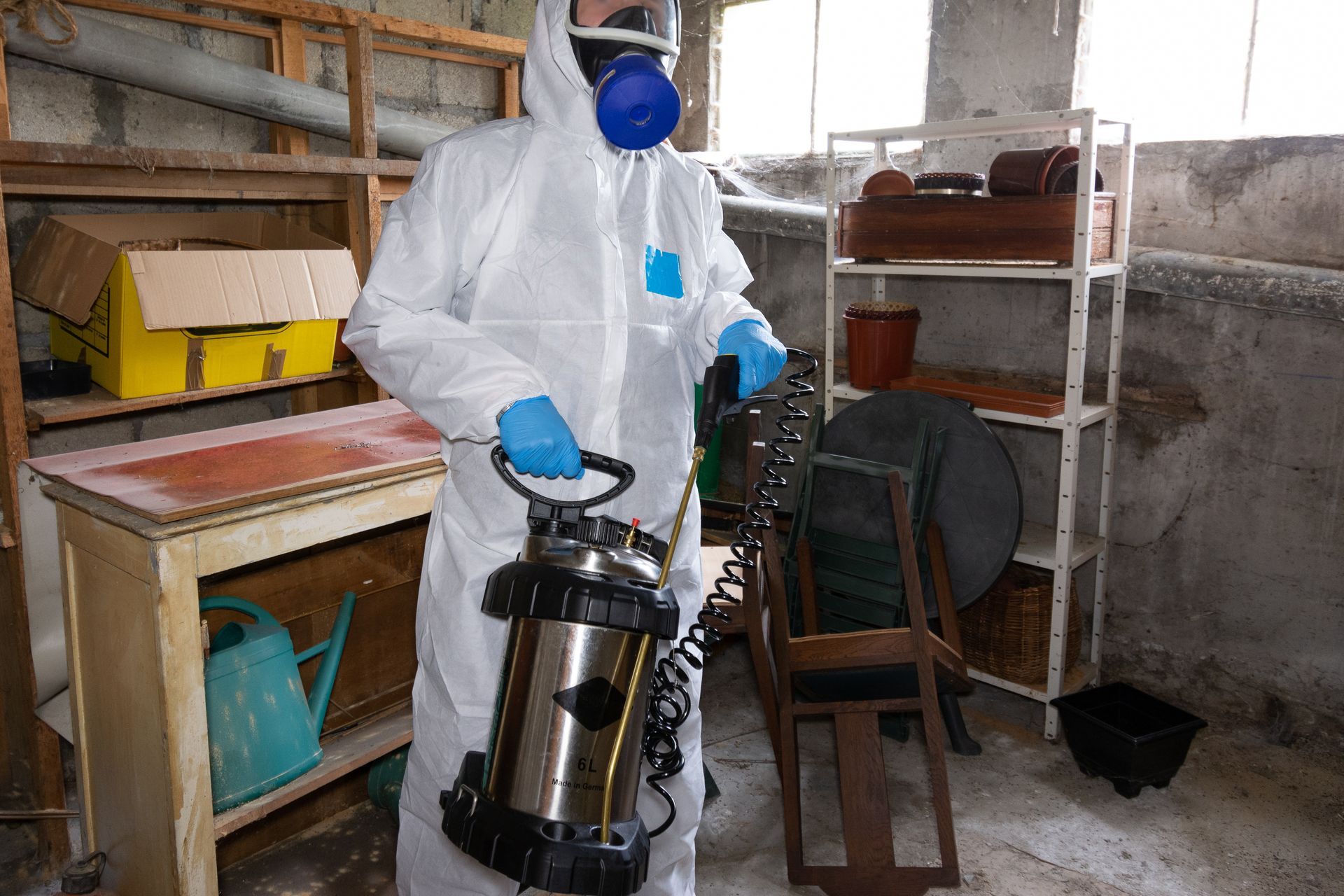 Dératiseur en action dans une cave