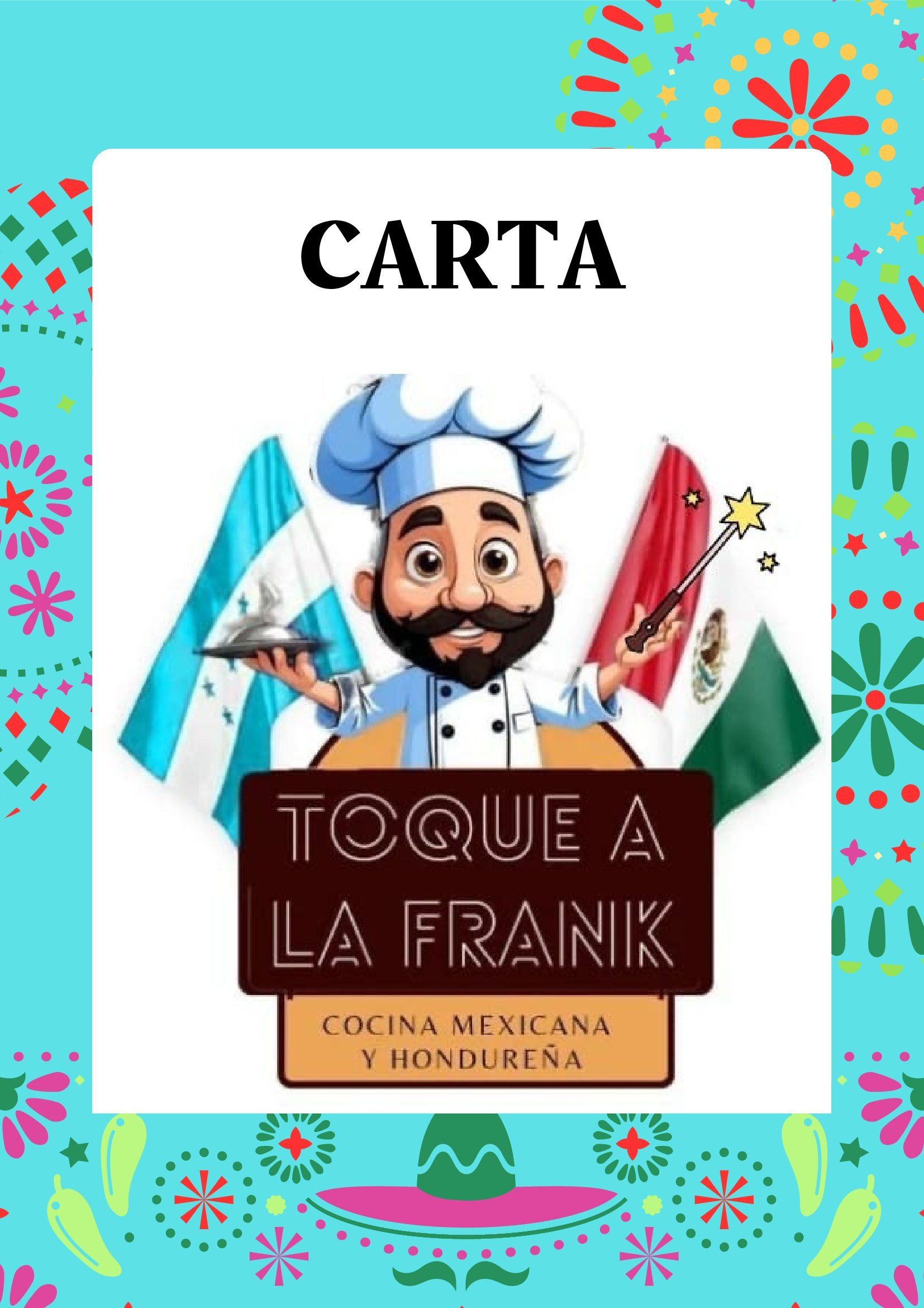 Una caricatura de un chef sosteniendo una bandeja con las palabras