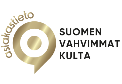 Osaketieto-logo ja teksti “Suomen vahvimmat kulta” valkoisella taustalla