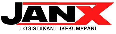 JANX logistics logo in black and red with the slogan “Logistiikan liikekumppani” below