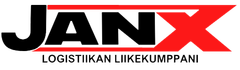 JANX logistics logo in black and red with the slogan &ldquo;Logistiikan liikekumppani&rdquo; below