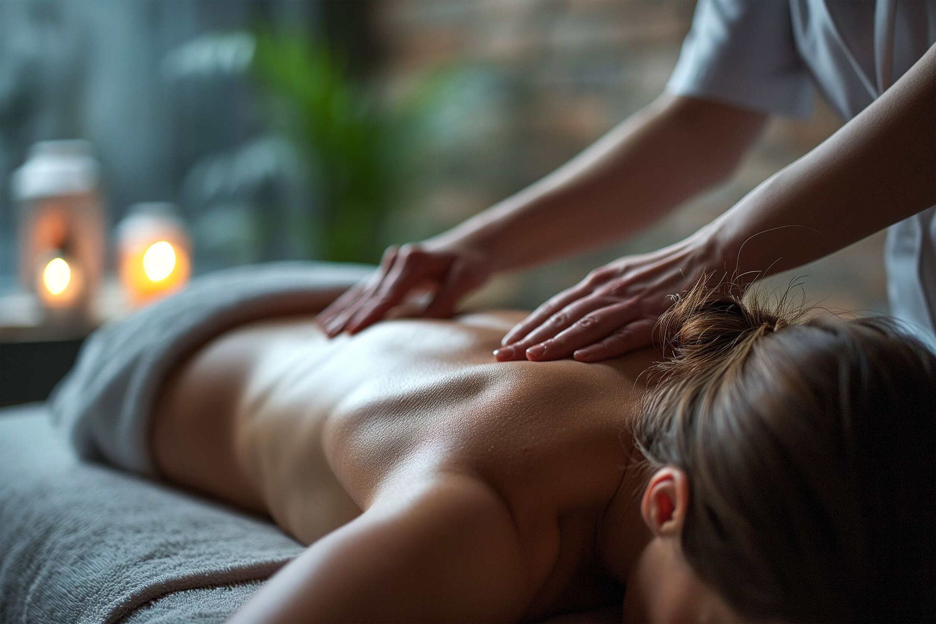 Una mujer está recibiendo un masaje en un spa.