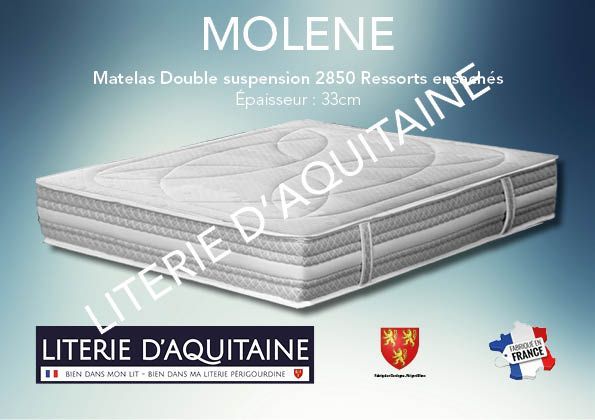 Matelas Double suspension Ressorts - 7 zones Ép.33cm - Accueil 2000 ressorts Tablet - Suspension 850 ressorts ensachés suspension intégrale - 4 poignées & 2 aérateurs - 2 Faces de couchage - Double plateaux piqués ouate de 300gr/m2 + 20mm  mousse de confort -  - Coutil Graphic stretch - Coutil norme 100 - Oeko-Tex - Accueil mœlleux - Soutien ferme
Indépendance de couchage Garantie 5 ans avec l'achat simultané d'un sommier Fabrication Française
Corpulence du dormeur pour un couchage quotidien : adultes avec forte corpulence (sup. 120kg/adulte)
Dimension du 90/190 au 200/220
Compatible sur sommiers à lattes fixes recouverts - non conseillé pour de la literie électrique & sommiers à lattes apparentes