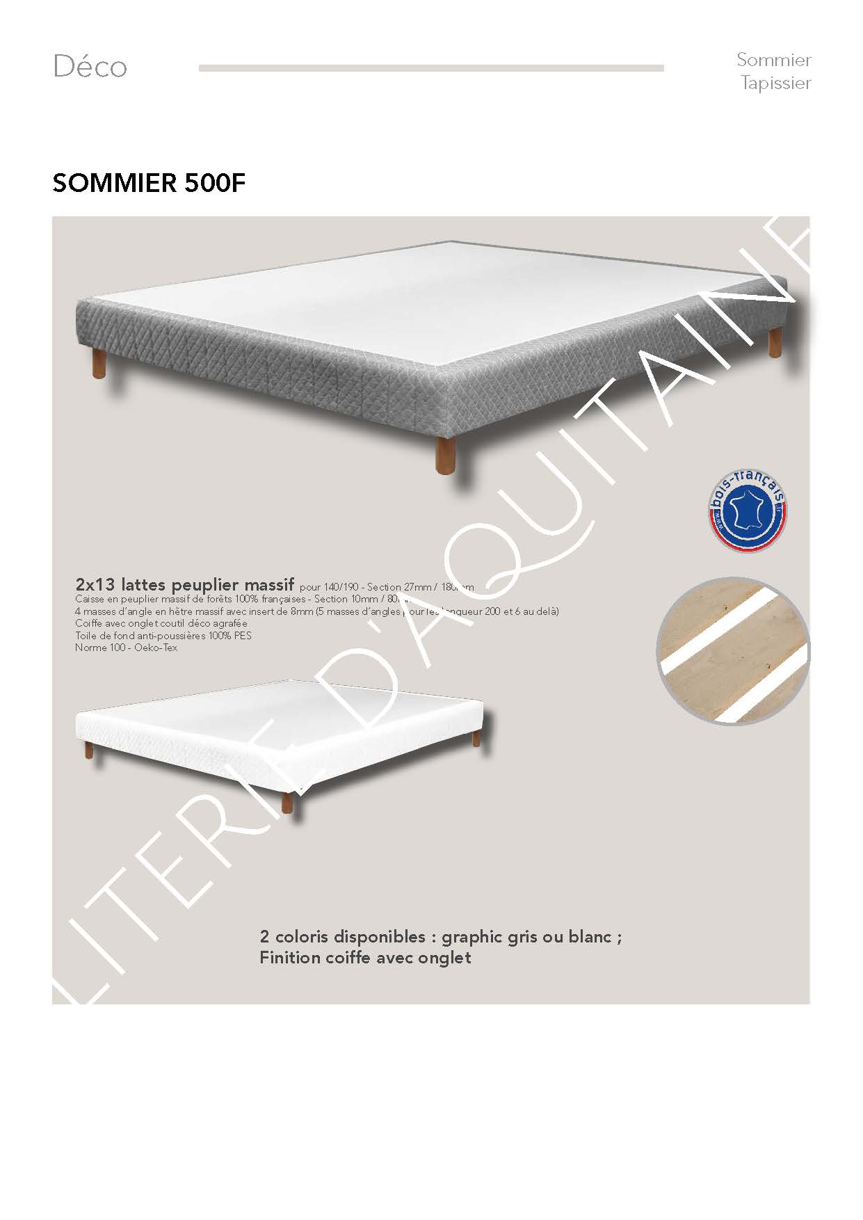 Sommier épaisseur 20cm - finition coiffe avec onglet - 2x13 lattes fixes - Toile de fond anti-poussières 100% PES - Norme 100 - Oeko-Tex - 18 collections de tissus et plus de 300 coloris disponibles