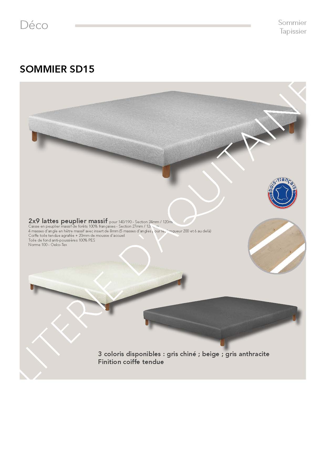 Sommier épaisseur 15cm - finition coiffe tendue gris chiné ou anthracite- 2x9 lattes fixes - Toile de fond anti-poussières 100% PES - Norme 100 - Oeko-Tex Épaisseur possible jusqu'à 25cm