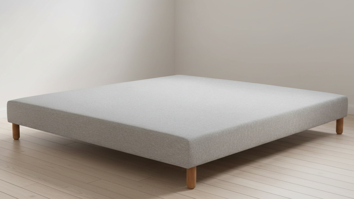 Sommier Lattes fixes 15cm 9 lattes larges peuplier massif (Section 24mm / 120mm) 4 masses d'angle hêtre massif avec insert de 8mm (5 pour le 160/200) Caisse peuplier massif origine France Section de caisse 27mm / 130mmCoiffe tendue gris chiné Coutil déco Norme 100 - Oeko-Tex Toile de fond anti-poussière - 100% PES Issu de forêts françaises Suspension très ferme Compatible tout matelas Garantie 5 ans Fabrication Française