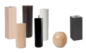 Jeu de pieds par 4 (our par 5 à partir du 160x200) - Possibilité hauteur 15cm, 20cm, 25cm, 30cm - Vis 8mm - Coloris naturel, wengé, gris - Profil cylindrique ou cubique (15cm ou 20cm) ou boule (8cm) - Pieds rouleaux sur commande