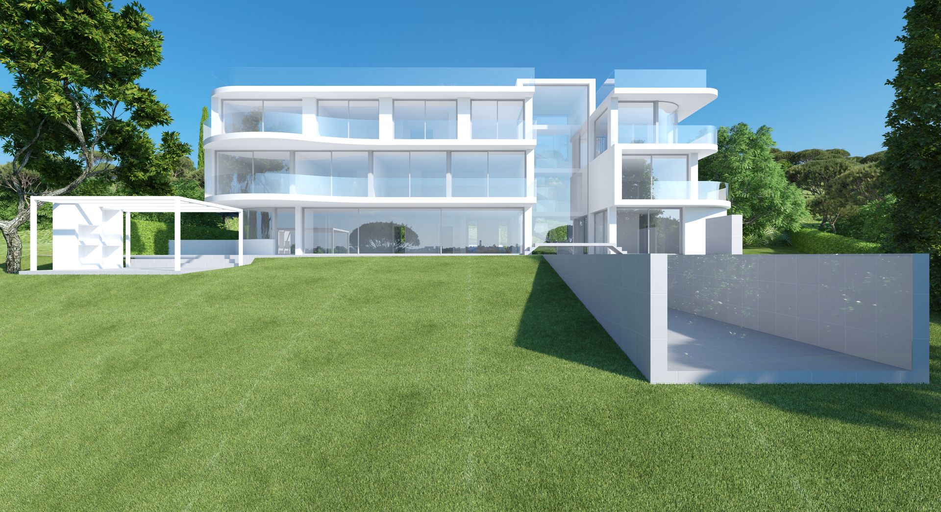 Impresión artística de una casa moderna en una colina.