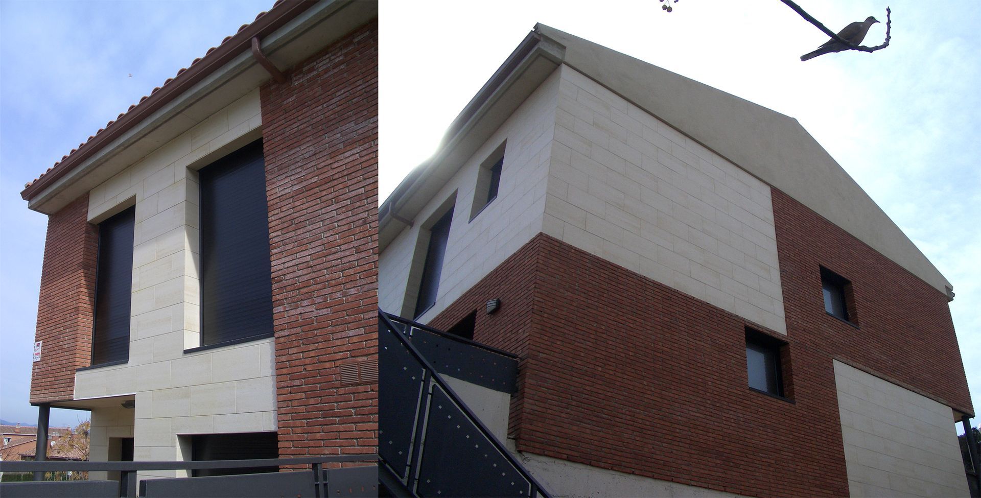Una casa con fachada de ladrillo y fachada blanca
