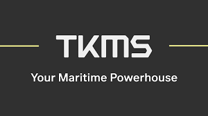 TKMS-Logo mit dem Text „Your Maritime Powerhouse“ in Weiß auf dunkelgrauem Hintergrund.
