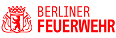 Das rote Logo der Berliner Feuerwehr mit dem Stadtbärenemblem, einer Krone und gekreuzten Feuerwehräxten.