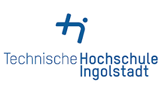 Logo der Technischen Hochschule Ingolstadt mit einem blauen stilisierten „thi“-Symbol über dem Namen der Universität in blauer Schrift.
