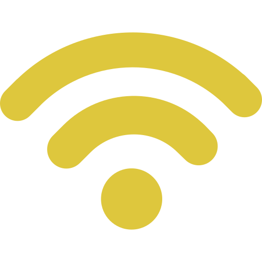 Ein gelbes Symbol eines WLAN-Signals auf weißem Hintergrund.