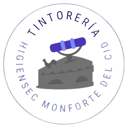 Circular logo: gray iron with blue handle, "Tintorer&iacute;a Higiensec Monforte del Cid" in blue text.