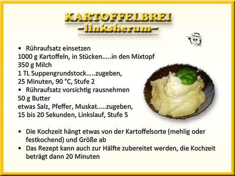 Rezept für Kartoffelpüree mit Zutaten und Zubereitung. Der Text ist auf Deutsch.