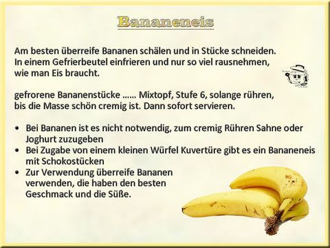 Rezept für Bananeneis, mit Anleitung und Bananenbild.
