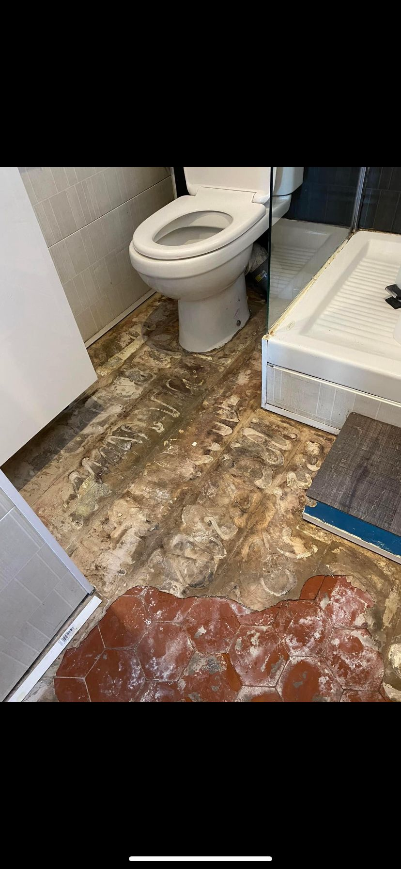 Début de la pose de parquet dans une salle de bains