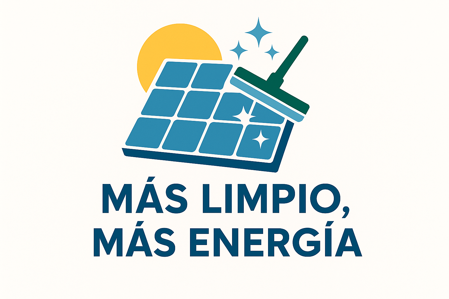 Panel solar en limpieza, con un sol y las palabras 