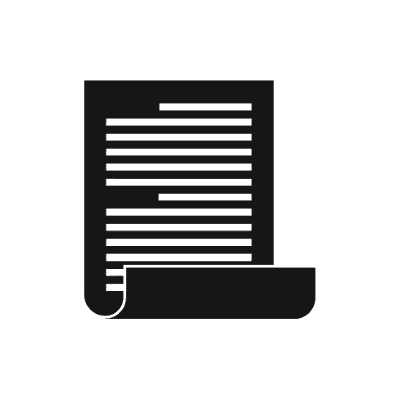 Icono de documento negro con líneas horizontales blancas y una esquina doblada.