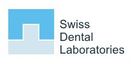 Logo di Swiss Dental Laboratories, quadrato azzurro con ritaglio bianco, testo a destra.