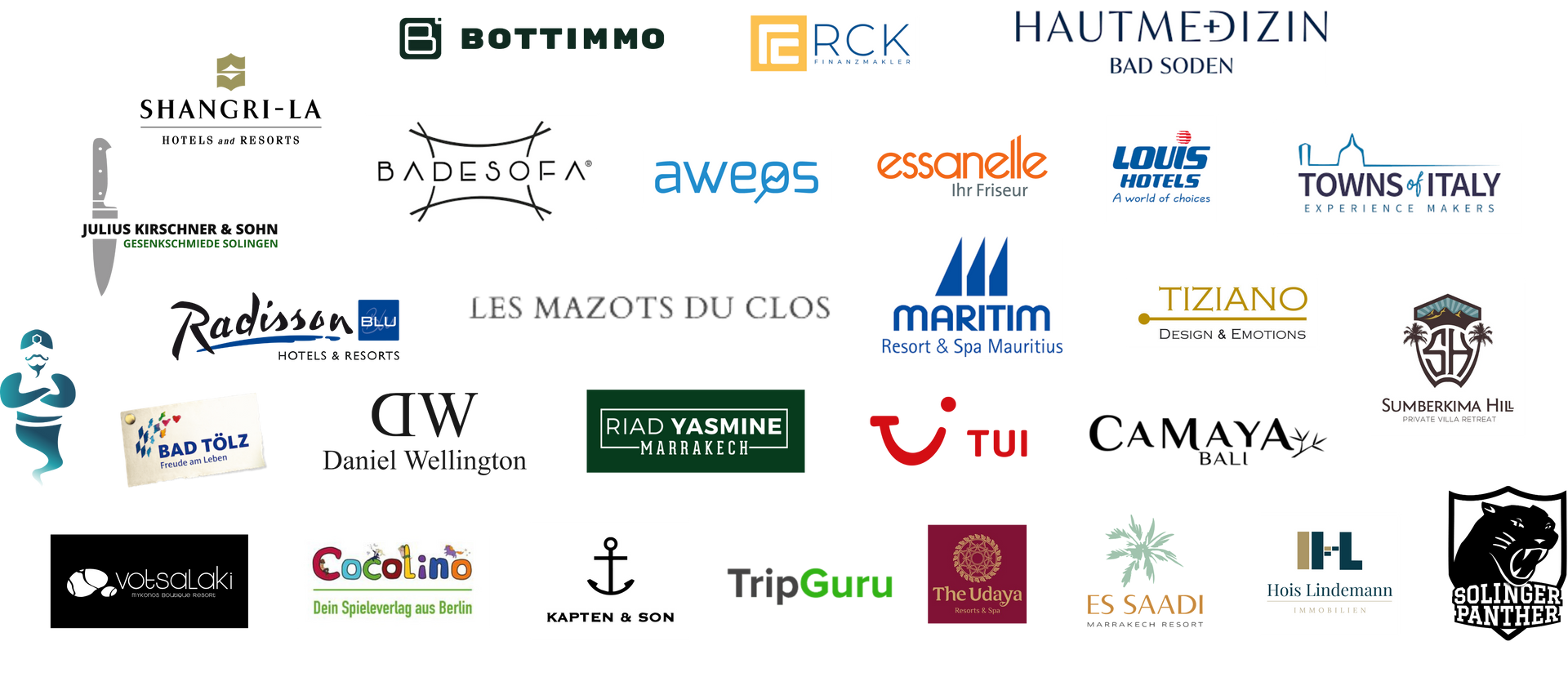A bunch of different logos on a white background