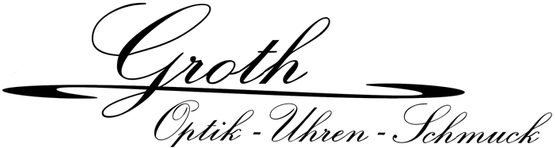 Ein schwarz-weißes Logo für Groth Optik Uhren Schmuck
