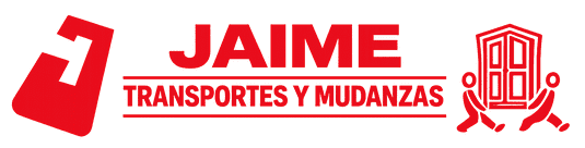 Logo de Jaime Transportes y Mudanzas en rojo, con icono de mudanza y texto empresarial.