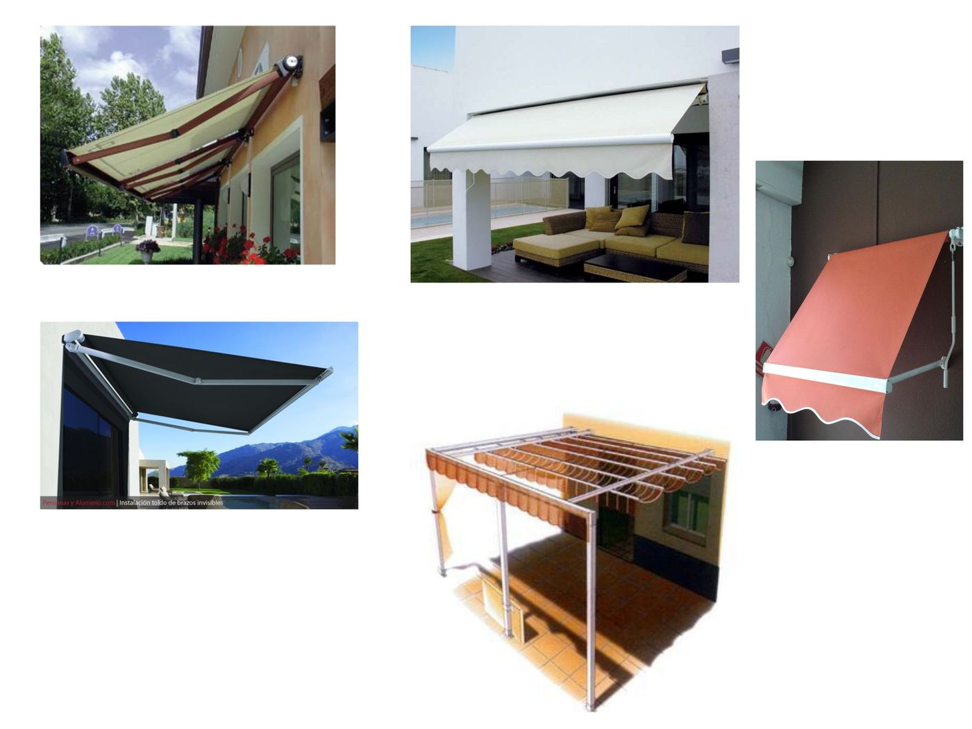 Un collage de imágenes que muestran diferentes tipos de toldos.