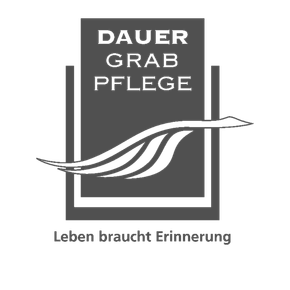Ein schwarz-weißes Logo für ein Unternehmen namens Dauer Grab Pflege