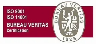 Un logotipo rojo y blanco para la certificación Bureau Veritas.