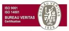 Un logotipo rojo y blanco para la certificación Bureau Veritas.