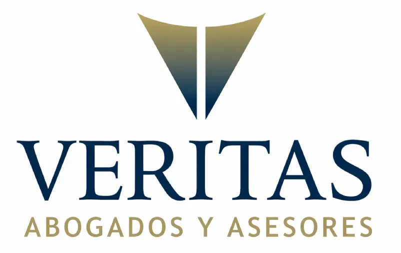 VERITAS abogados y asesores logo in navy and gold on white background