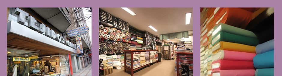 Un collage de tres imágenes de una tienda con un fondo morado.