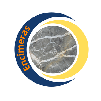 Un círculo azul y amarillo con la palabra encimeras en él.