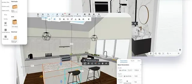 Una cocina con muebles de madera, una mesa y sillas.