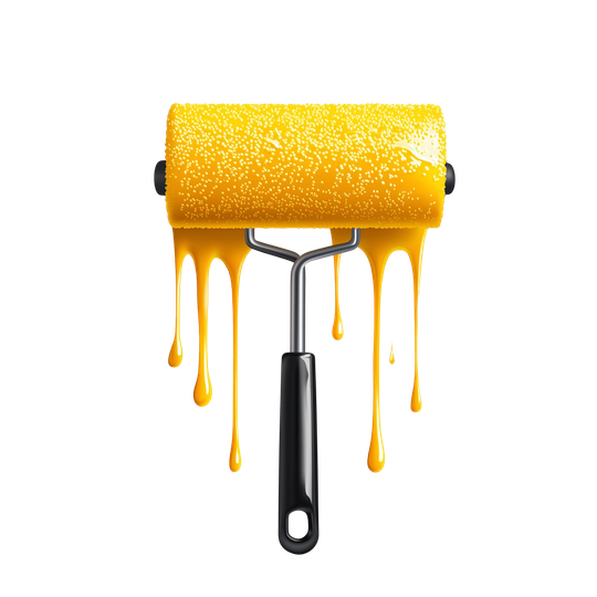 Rouleau à peinture dégoulinant de peinture jaune.