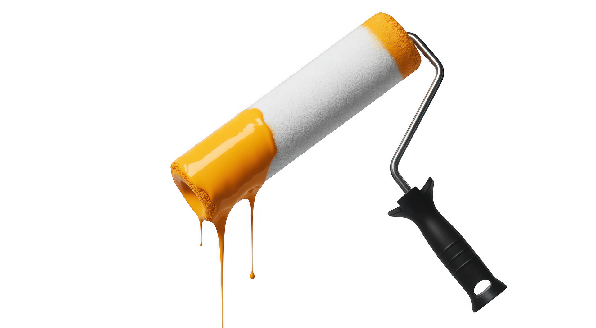 Rouleau à peinture dégoulinant de peinture jaune.