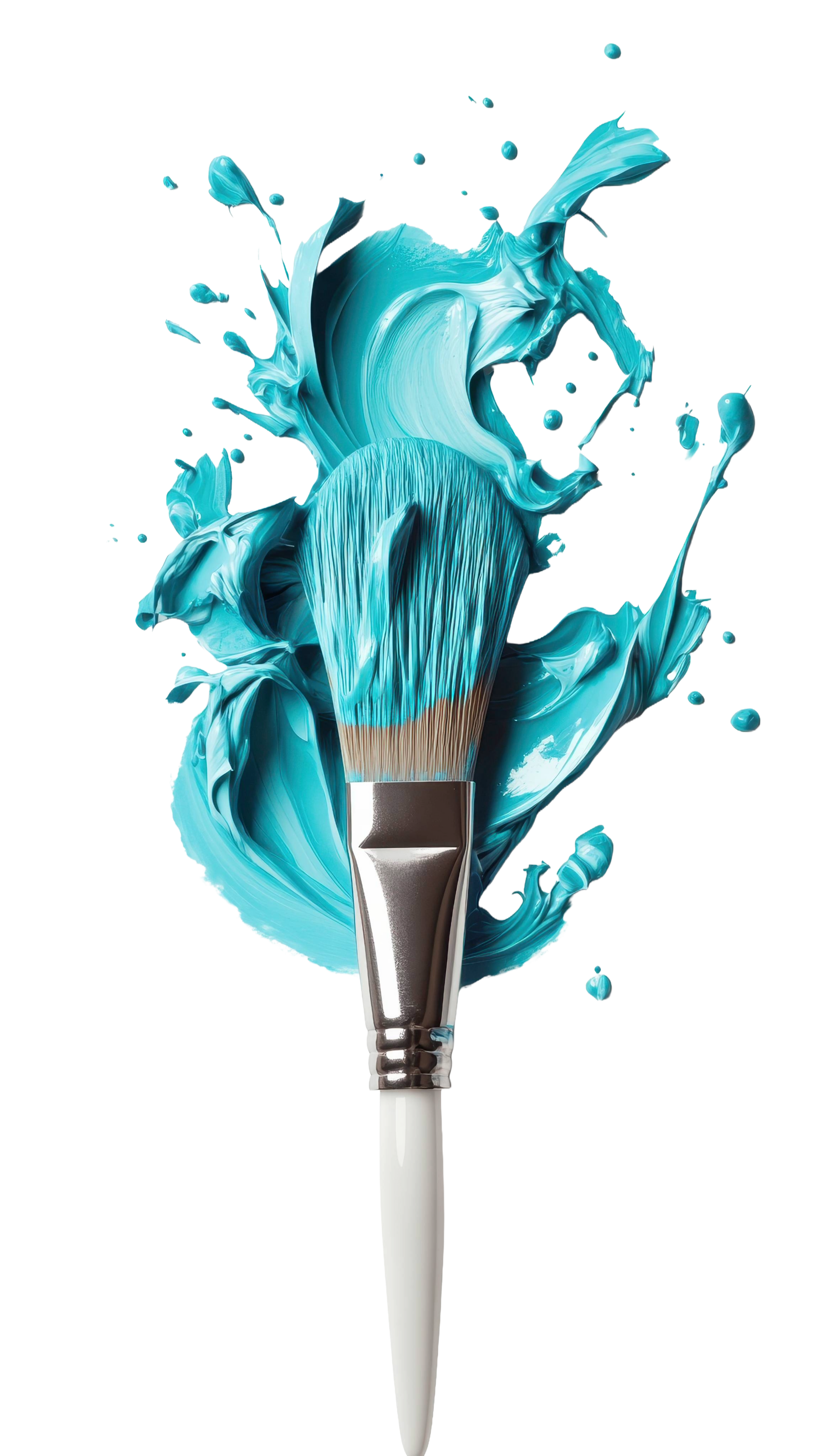Pinceau avec des éclaboussures de peinture turquoise.