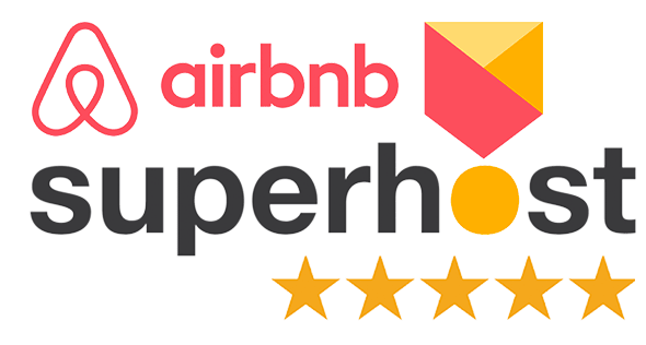 The airbnb superhost logo has five stars on it