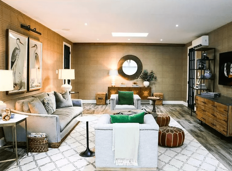 A living room filled with furniture and a television.