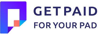 A logo for a company called get paid for your pad.