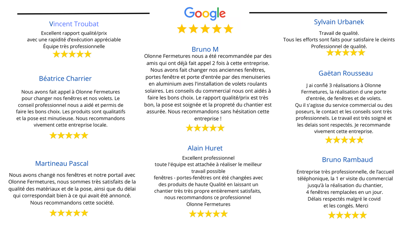 Avis Google Client Olonne Fermetures