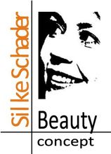 SilkeSchader Beauty Konzeptlogo mit schwarz-weißer Gesichtsillustration und orangefarbenem vertikalem Text