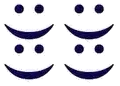 Seis iconos de caras sonrientes de color azul oscuro dispuestos en una cuadrícula de 2x2 sobre un fondo blanco.