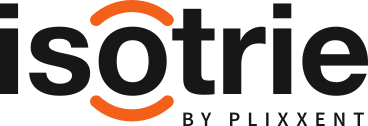 Le logo Isotrie présente le texte noir isotrie avec une icône orange incurvée au-dessus du O, suivi de BY PLIXXENT.