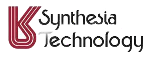 Un logo K stylisé bordeaux à côté du texte Synthesia Technology en noir sur fond blanc.