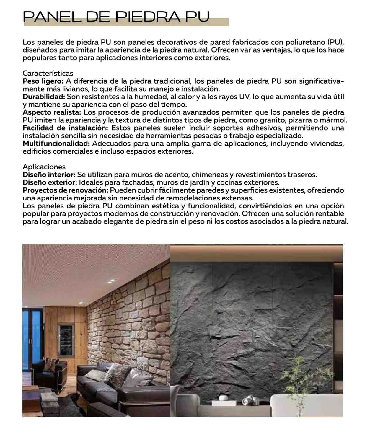 Texto sobre paneles de pared de poliuretano con textura de piedra